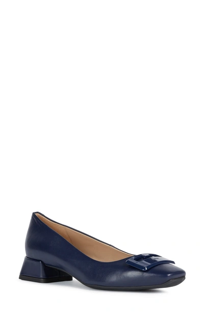 Shop Geox Vivyanne Square Toe Leather Ballet Flat In Blue Leather