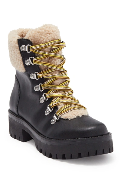 Shop Steve Madden Aniko Faux Fur Lace-up Boot In Black Leather