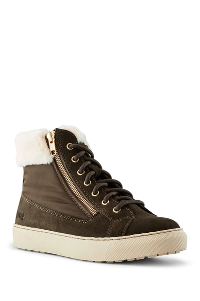 Shop Cougar Dublin High Top Sneaker With Faux Fur Cuff In Olive/beige