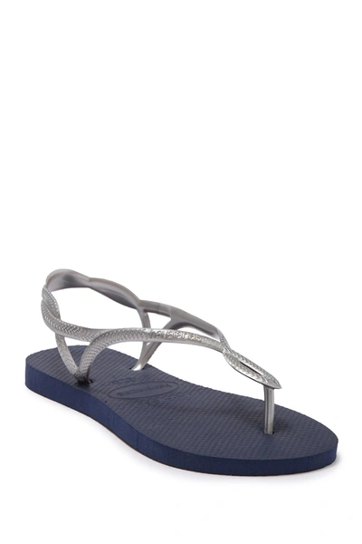 Shop Havaianas Luna Slingback Sandal In Navy Blue/silver