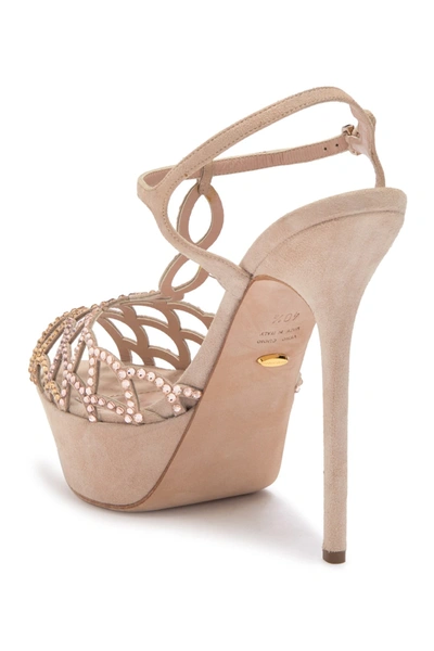 Shop Sergio Rossi Scalloped Stone Embellished Platform Stiletto In New Nude Greige