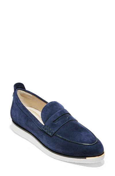 Shop Cole Haan Grand Ambition Troy Penny Loafer In Marine Blue Suede