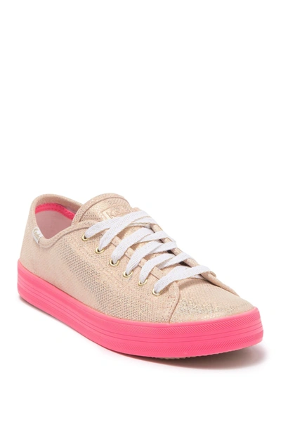 Shop Keds Oh Joy! Kickstart Neon Foxing Iridescent Leather Sneaker In Rose Gold