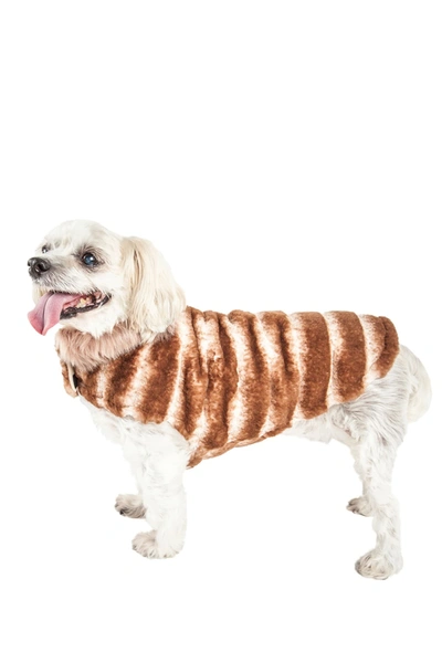 Shop Petkit Small Brown Faux Fur Tira-poochoo Dog Coat In White And Brown
