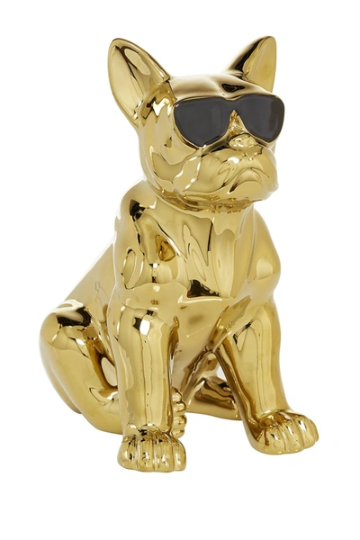 Cosmoliving By Cosmopolitan Gold Glossy Finish On Ceramic French Bulldog Sculpture In Gold