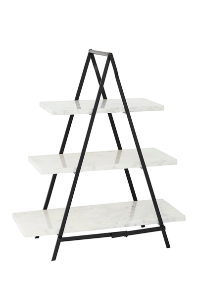 Venus Williams Willow Row Large Decorative Cup Cake Stand W/ White Rectangular Marble Plates & Black Metal Frame, 2 In White