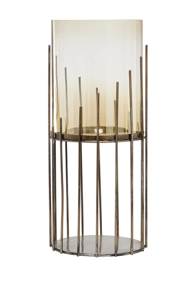 Shop Venus Williams Tall Smoked Gold Glass Candle Holder With Cylinder Metal Base In Champagne