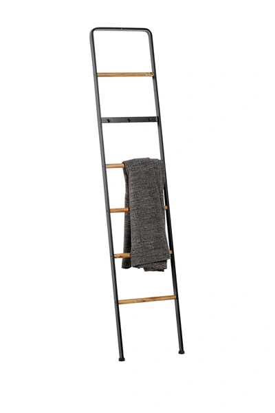 Willow Row Tall Black Metal Ladder With Wood Bars Plus 3-hook Bar In Black