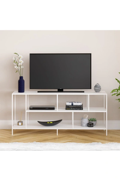 Shop Addison And Lane Winthrop 55" White Tv Stand With Metal Shelves Tv Stand In Matte White