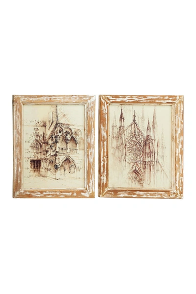 Shop Willow Row Vintage Style Rectangular City Landscape Illustrations Wall Art In Brown