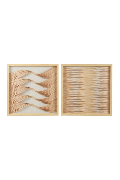 Willow Row Ginger Birch Studio Brown Wood Handmade Abstract Shadow Box With Rattan Weaving In Brown