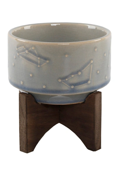 Shop Flora Bunda 4" Constellation Ceramic Pot On Wood Stand In Glass Blue