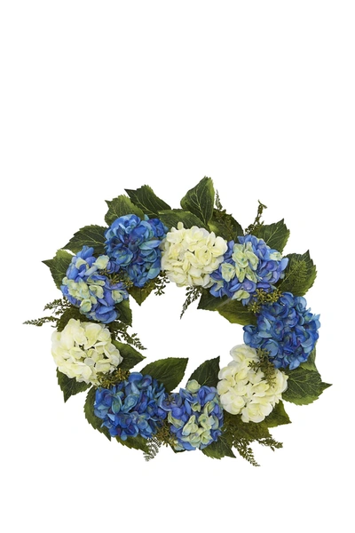 Shop Nearly Natural 24" Hydrangea Wreath In Blue