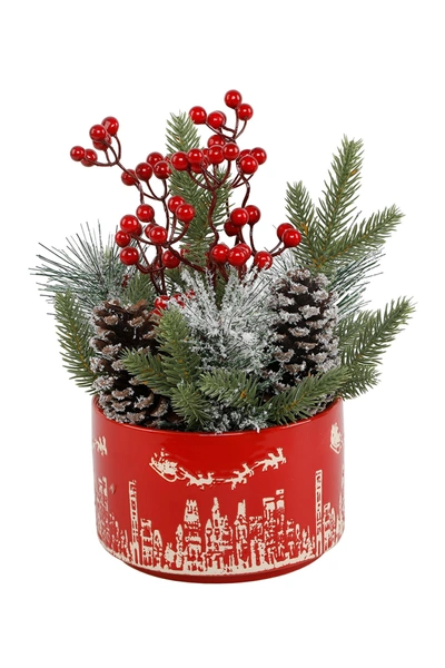 Flora Bunda Xmas Mix In 7" Red Cityscape Ceramic Pot In Red