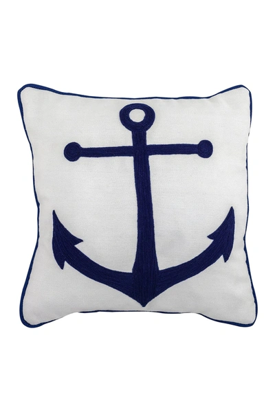 Shop Divine Home Embroidered Anchor Outdoor Pillow In Navy