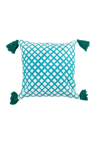Shop Divine Home Embroidered Angles Outdoor Pillow In Aqua