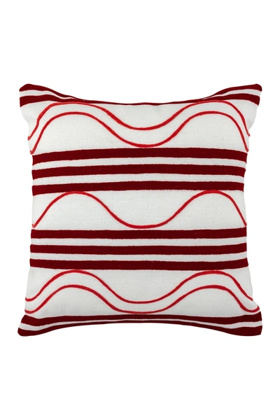 Shop Divine Home Embroidered Waves Outdoor Pillow In Red / Pink