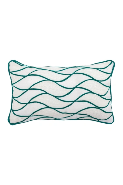 Shop Divine Home Embroidered Curves Outdoor Pillow In Aqua