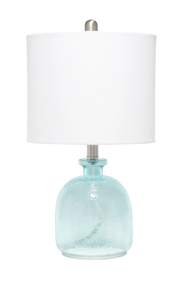 Shop Lalia Home Clear Blue Hammered Glass Jar Table Lamp With White Linen Shade In Clear Blue/ White
