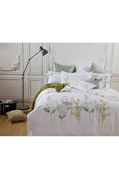 Melange Full/queen Spring Blossom Embroidered Duvet 2-piece Set In White/ Green
