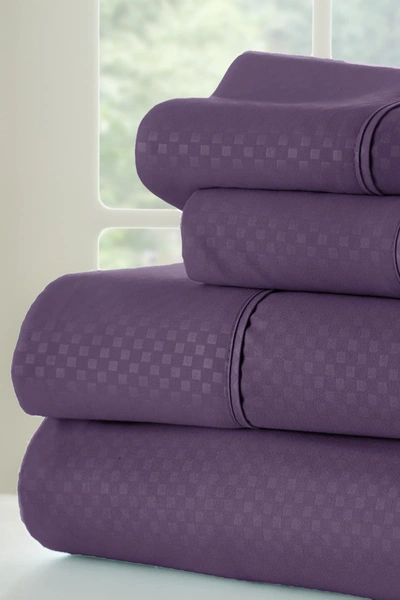 Shop Ienjoy Home Homespun Home Spun Premium Checkered Embossed 4-piece Bed Sheet Set In Purple