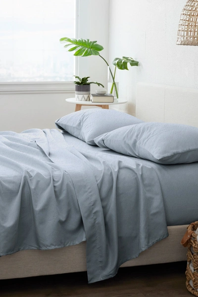Shop Ienjoy Home Premium Cotton 4-piece Ultra Soft Flannel Bed Sheet Set In Light Navy