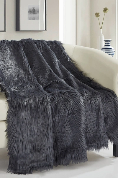 Shop Chic Home Bedding Krista Shaggy Faux Fur Blanket In Grey