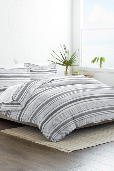 Shop Ienjoy Home Homespun Home Spun Premium Ultra Soft Vintage Stripe Pattern 3-piece Duvet Cover Set In Light Gray