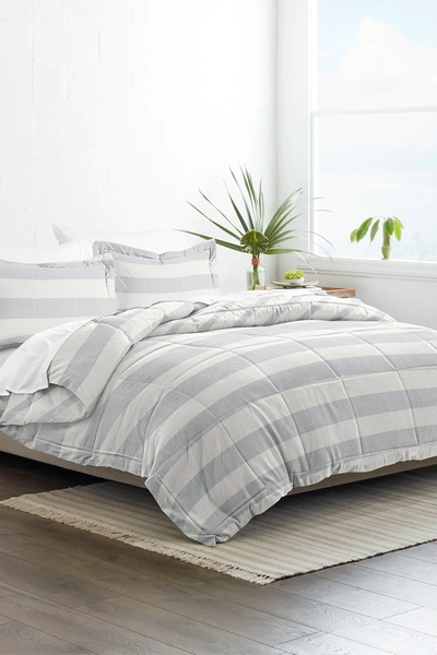 Shop Ienjoy Home Premium Down Alternative Distressed Stripe Reversible Comforter Set In Light Blue
