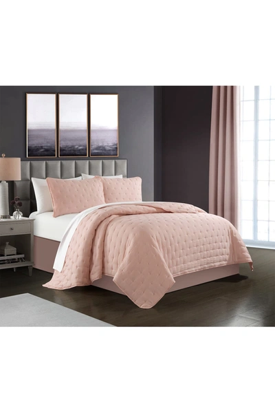 Shop Chic Home Bedding Chylar Tufted Cross Stitched Design Queen Quilt Set In Blush