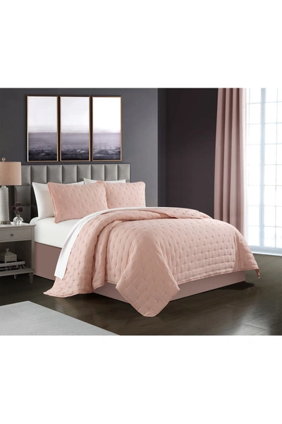 Shop Chic Home Bedding Chylar Tufted Cross Stitched Design King Quilt Set In Blush