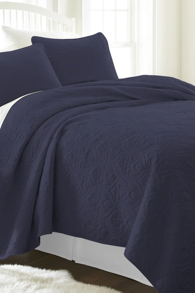Shop Ienjoy Home Home Spun Home Spun Premium Ultra Soft Damask Pattern Quilted King Coverlet Set In Navy