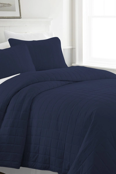 Shop Ienjoy Home Home Spun Premium Ultra Soft Square Pattern Quilted Coverlet Set In Navy