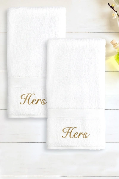 Shop Linum Home "hers" And "hers" 2-piece Hand Towel Set In White