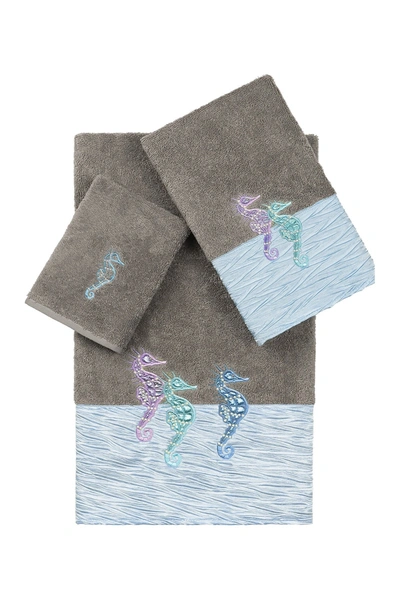 Shop Linum Home Sofia 3-piece Embellished Towel Set In Dark Gray
