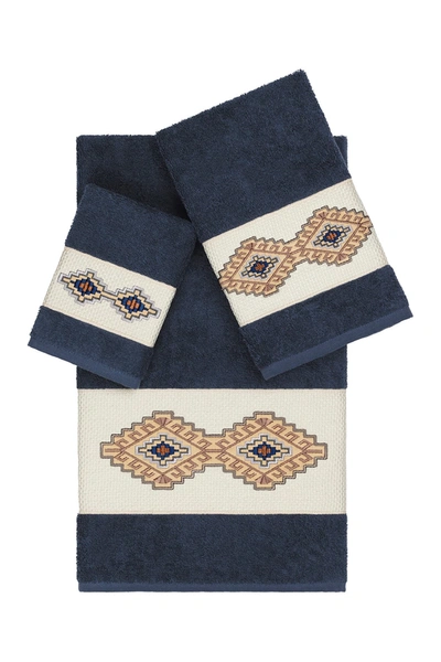 Shop Linum Home Gianna 3-piece Embellished Towel Set In Midnight Blue
