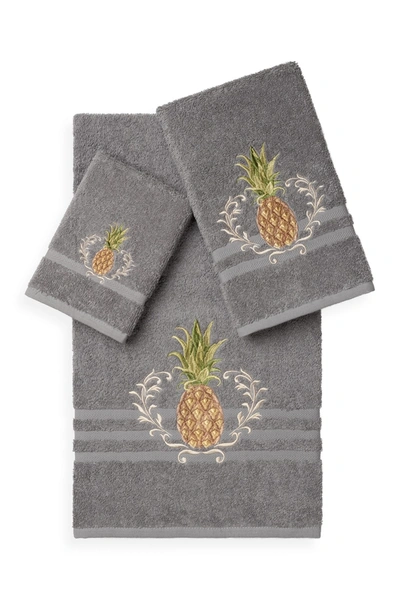 Shop Linum Home Welcome 3-piece Embellished Towel Set In Dark Grey