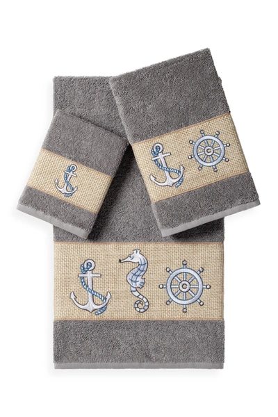 Shop Linum Home Easton 3-piece Embellished Towel Set In Dark Grey