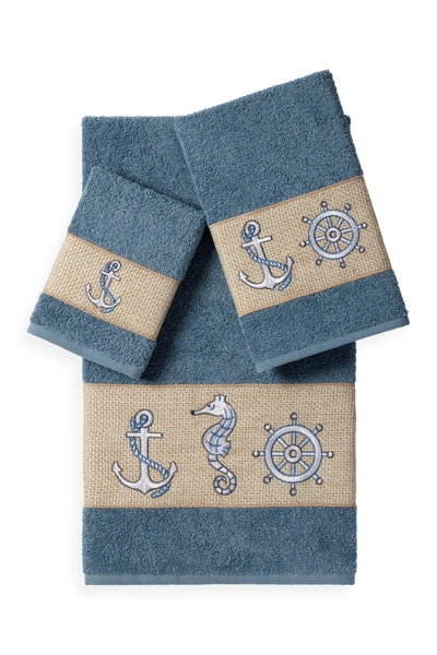 Shop Linum Home Easton 3-piece Embellished Towel Set In Teal Blue