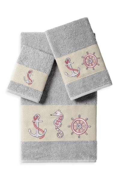Shop Linum Home Easton 3-piece Embellished Towel Set In Light Grey