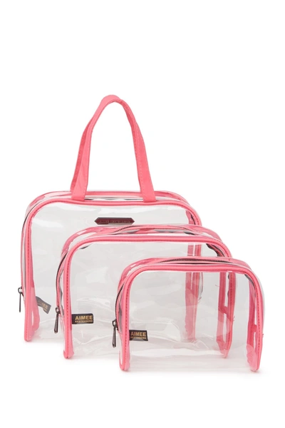 Shop Aimee Kestenberg Chloe Transparent Tote Set In Bright Pink Neoprene
