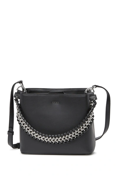 Shop Dkny Bethune Small Leather Bucket Bag In Black/silver
