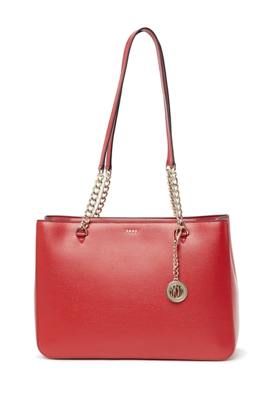 Shop Dkny Bryant Leather Shopper In Bright Red