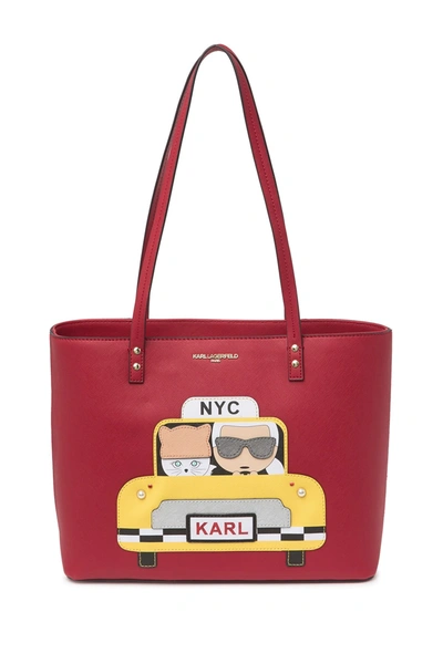 Shop Karl Lagerfeld Maybelle Leather Printed Tote In Crimsn Combo