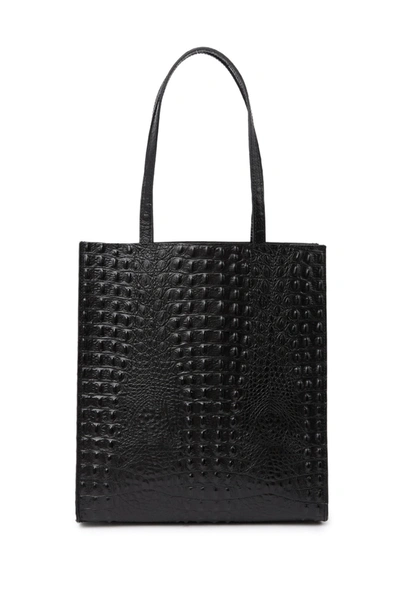 Shop Giulia Massari Embossed Leather Top Handle Tote In Black