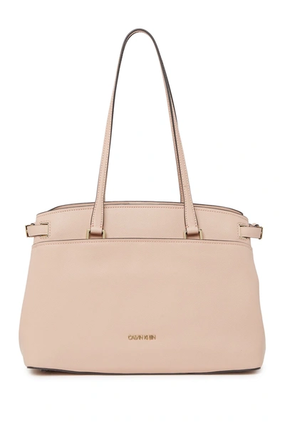 Shop Calvin Klein Avery Micro Pebble Leather Tote In Pale Rose