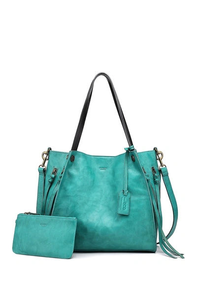 Shop Old Trend Daisy Leather Tote Bag In Aqua
