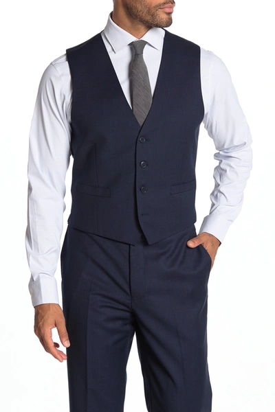 Shop Calvin Klein Birdseye Slim Fit Suit Separate Wool Vest In Blue/charcoal