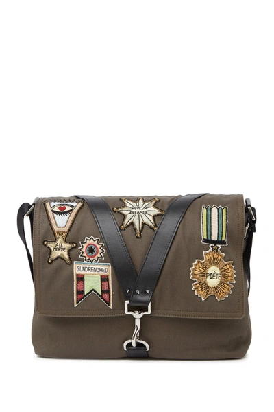 Shop Valentino Leather Trimmed Messenger Bag In Army Green/nero