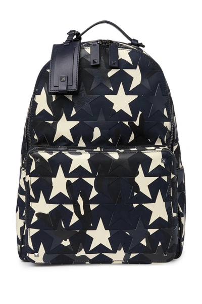 Shop Valentino Leather Star Backpack In Marine/light Ivory/m